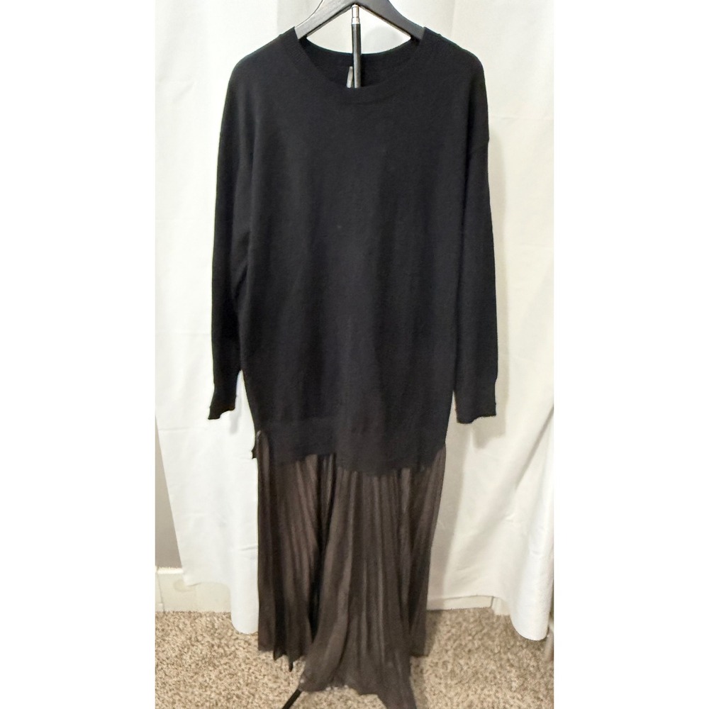 By Anthropologie Black Mixed Media Pleated Sweater Midi Fallโ Dress Women Medium
